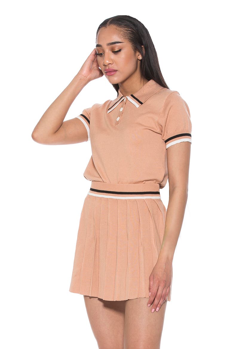 Serena Pleated Knit Miniskirt, Alternate, color, ALMOND