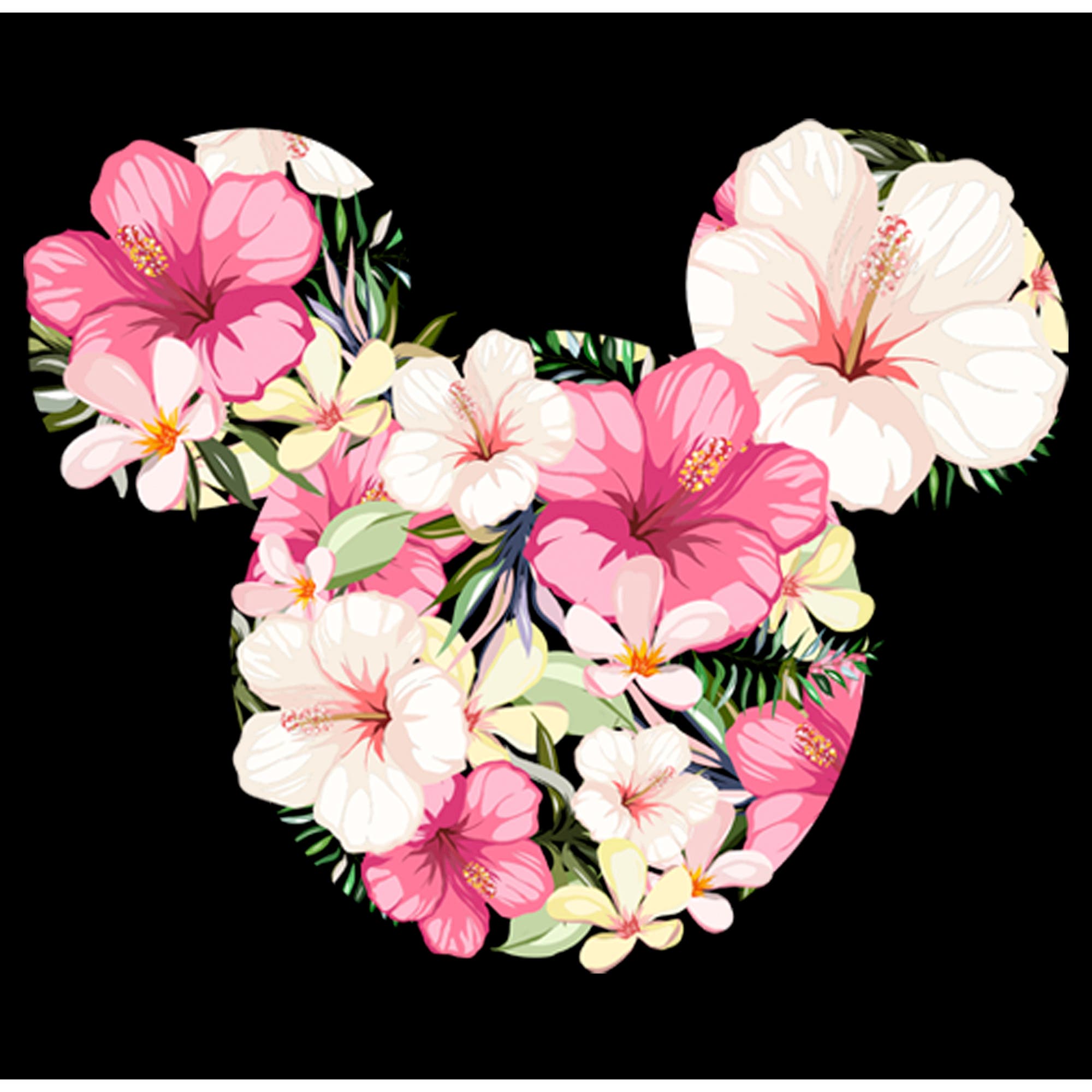 Mickey & Friends Junior's Pink Floral Mickey Mouse Logo Short Sleeve ...