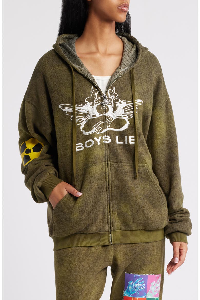Don't Test Me Oversize Cotton Blend Terry Hoodie, Alternate, color, GREEN