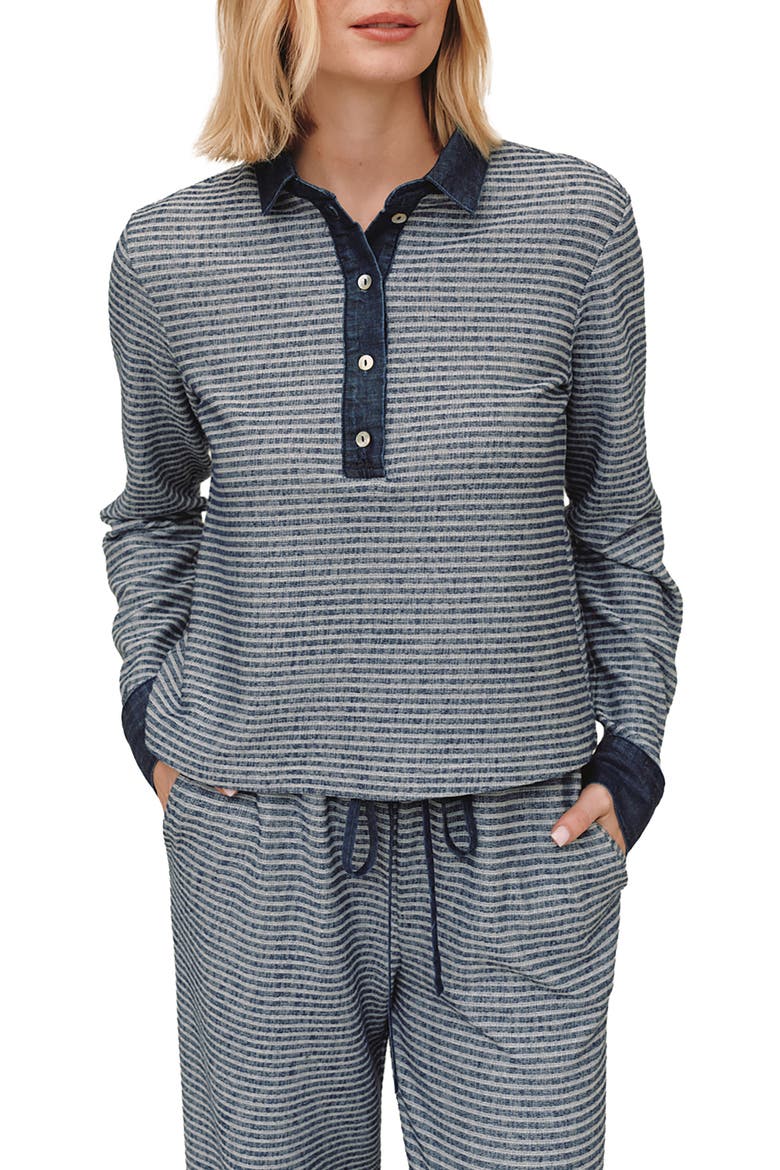 Stripe Long Sleeve Polo, Main, color, HEATHERED INDIGO