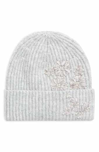 Floral Faux Pearl Embellished Beanie