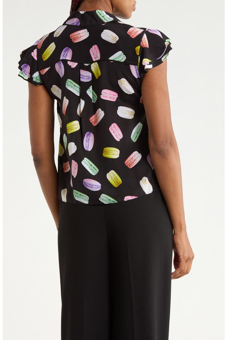 Eli Flutter Sleeve Silk Button-Down Blouse, Alternate, color, SUNDAY MACAROONS BLACK