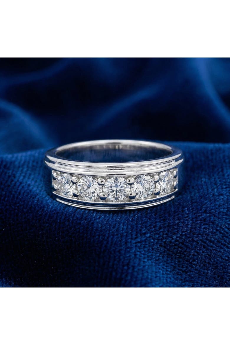 1 1/2Ct Men's Diamond Wedding Anniversary Ring in 10k Gold Lab Grown Five Stone, Alternate, color, 10k White Gold