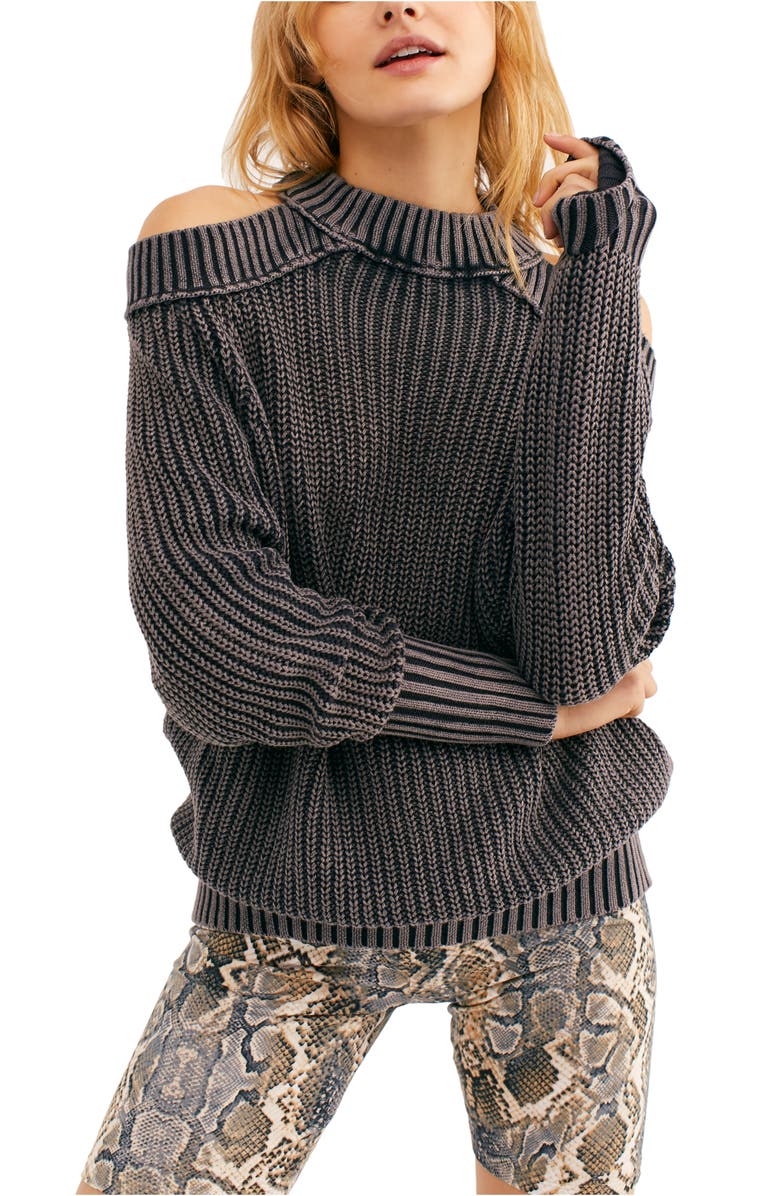 Free People Half Moon Bay Cold Shoulder Sweater, Main, color,