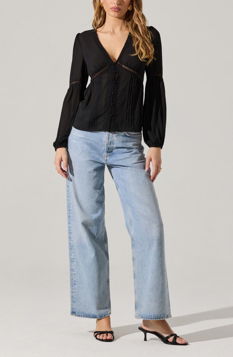 ASTR the Label Button Front Long Sleeve Top, Alternate, color,