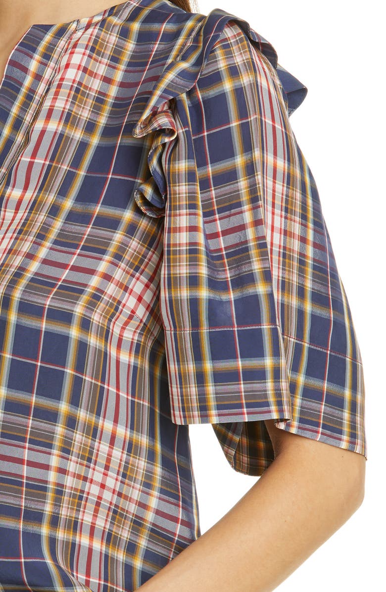 Sea Rooney Ruffle Shoulder Plaid Top, Alternate, color, 