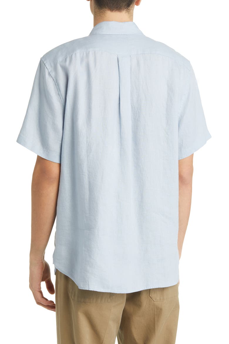 Classic Fit Short Sleeve Linen Shirt, Alternate, color, DK OXFORD BLUE