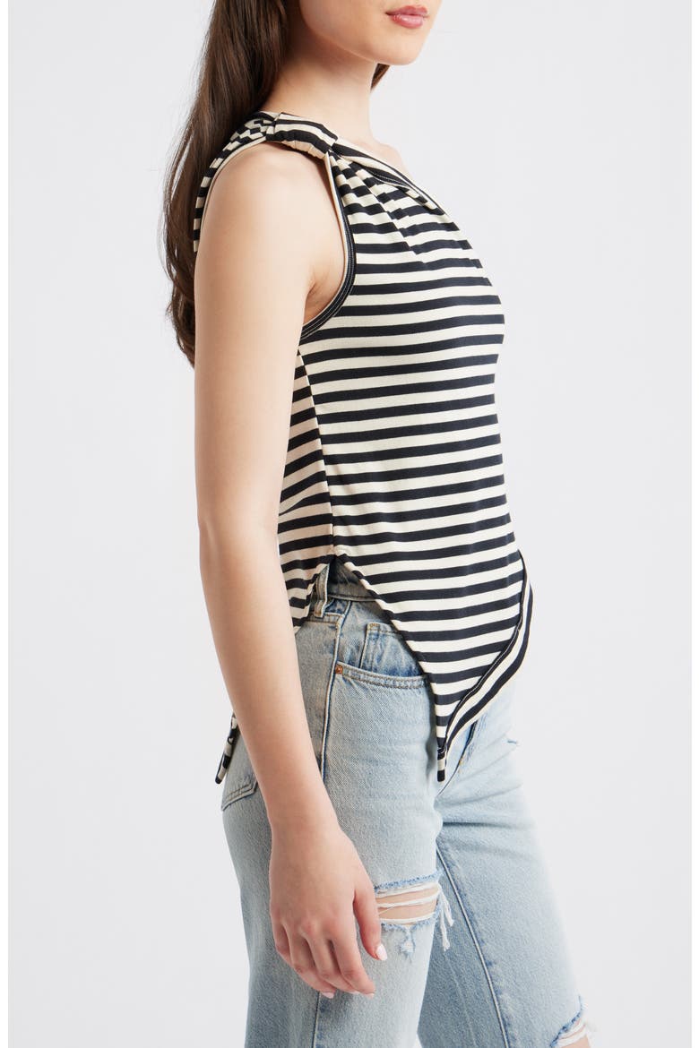 Knot My Vibe One-Shoulder Asymmetric Top, Alternate, color, BLACK COMBO
