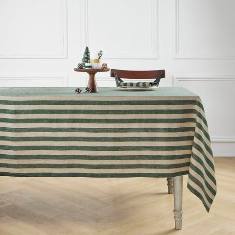 Linen Table Throw - Sorrento Stripe, 52" x 52" Inch