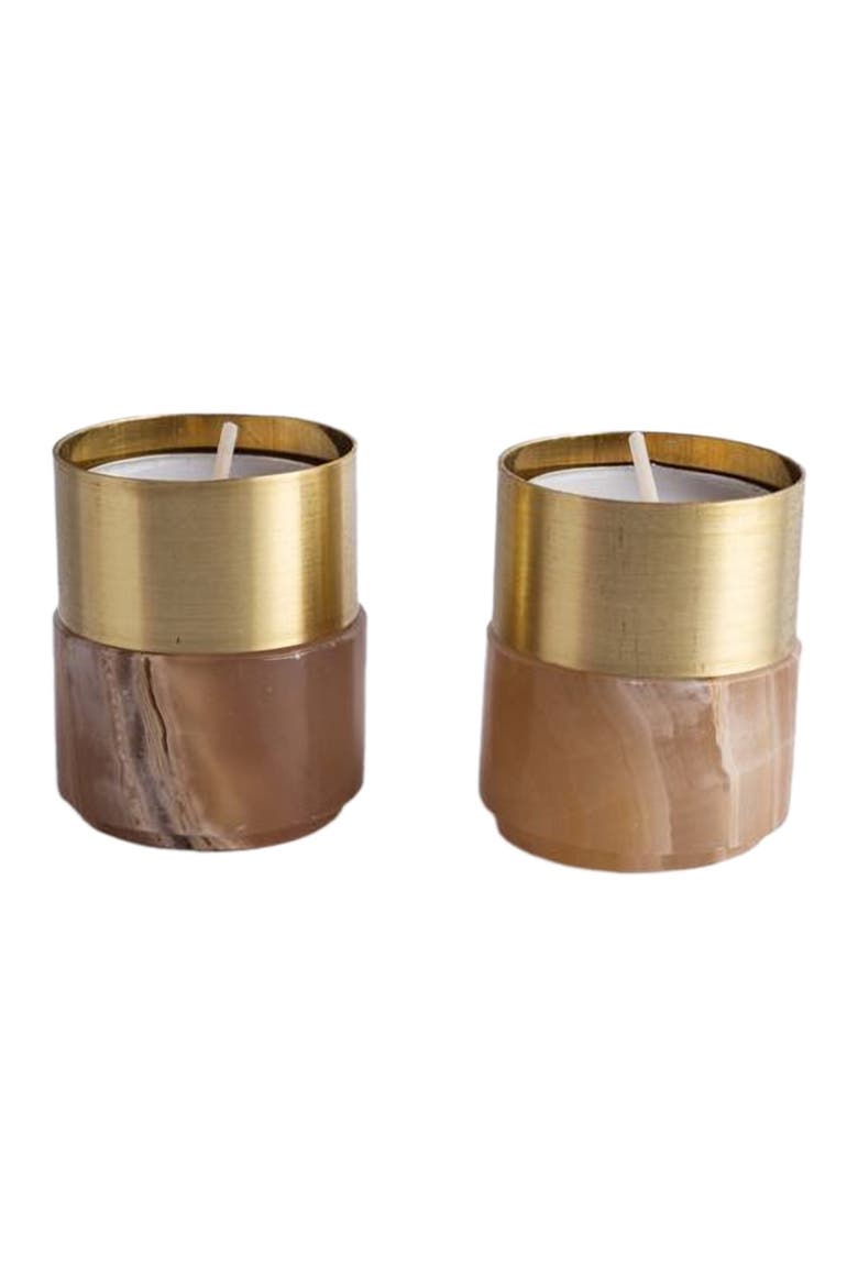 Brass Candle Holder, Main, color, Amber Alabaster