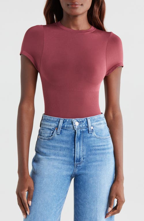 Pinsy Butter Sculpt Short Sleeve Bodysuit In Dark Cherry