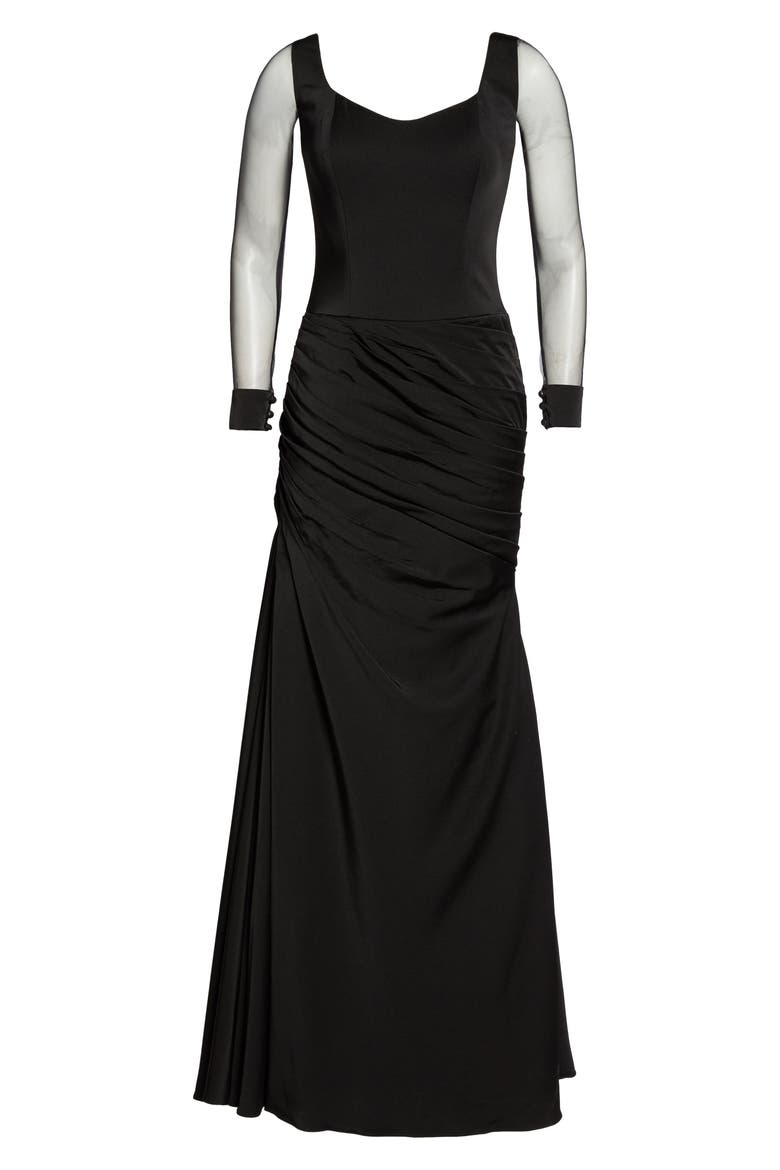 Sheer Sleeve Gown, Alternate, color, BLACK