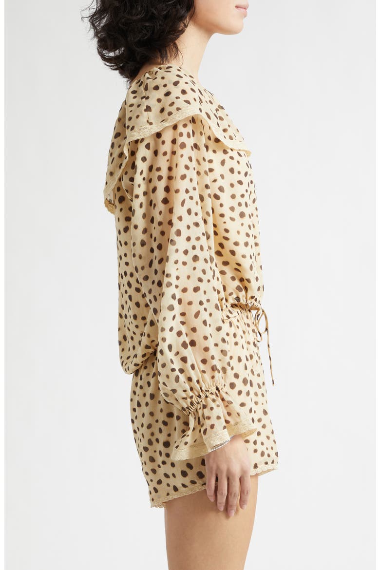 Priscilla Cheetah Print Ruffle Neck Silk Georgette Top, Alternate, color, CHEETAH