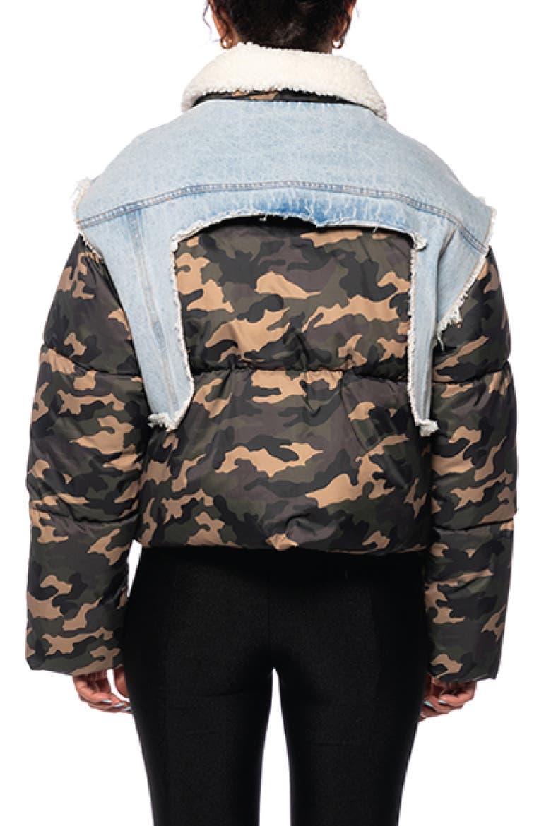 Hotshot Camo & Denim Puffer Jacket with Faux Shearling Collar, Alternate, color, CAMO MULTI