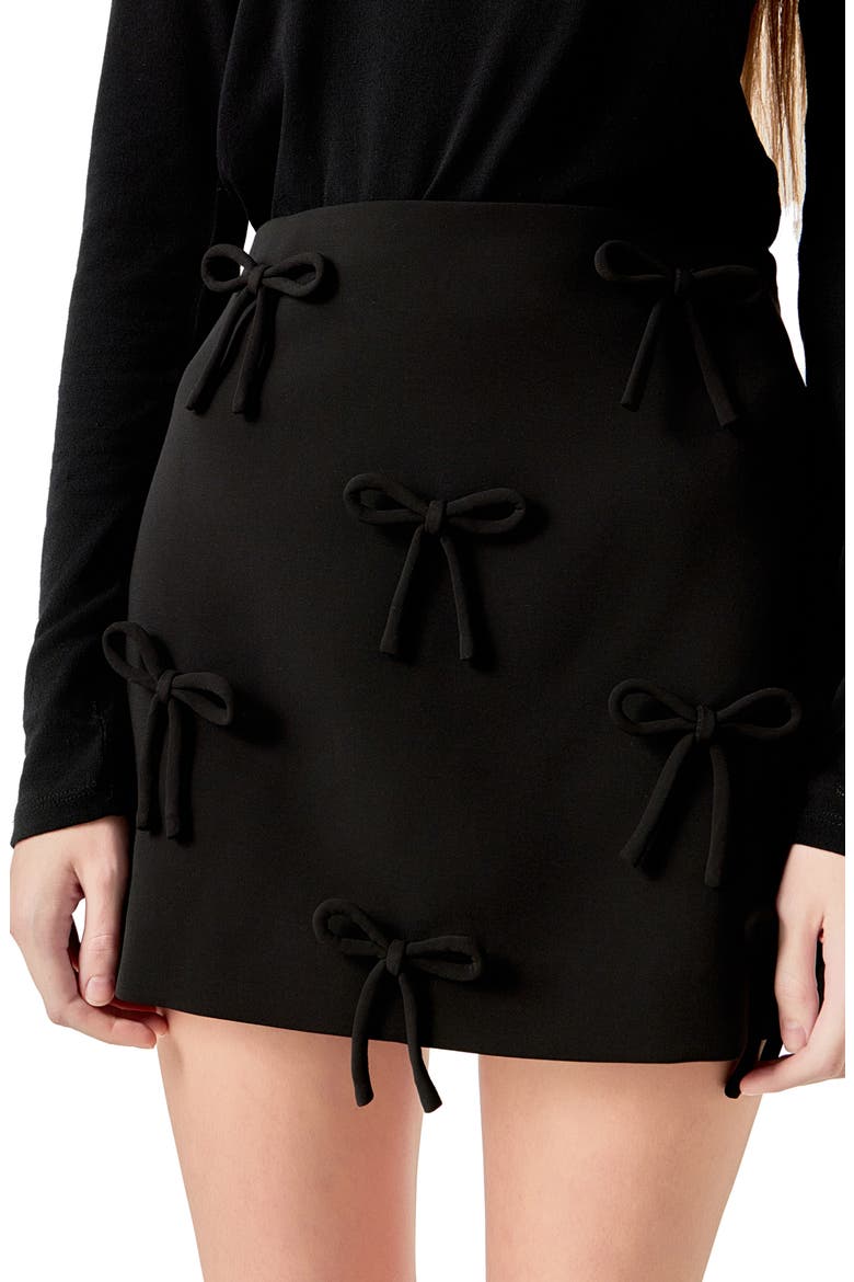Bow Embellished Miniskirt, Alternate, color, BLACK