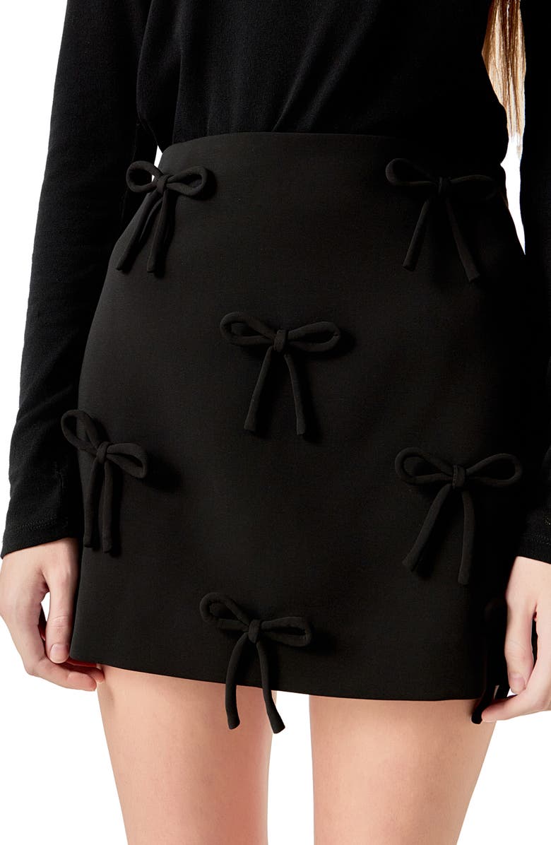 English Factory Bow Embellished Miniskirt, Alternate, color, Black