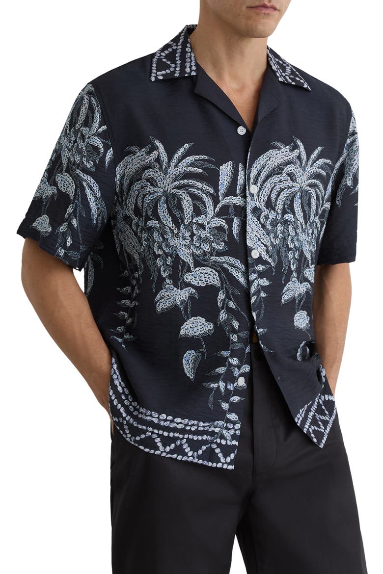 Camino Short Sleeve Button-Up Shirt, Main, color, NAVY