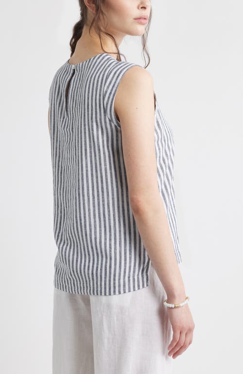 Caslon ® Stripe Cap Sleeve Linen Blend Top In Blue