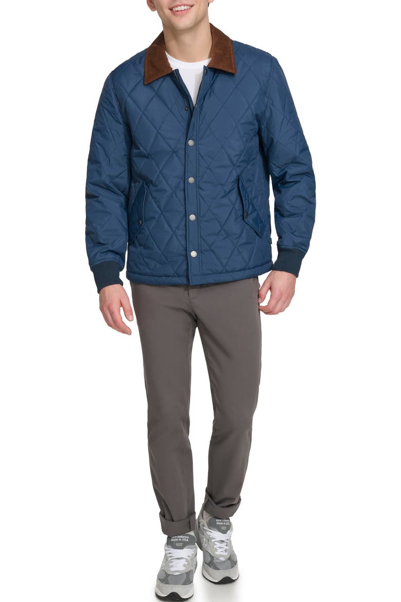 Quilted Water Resistant Corduroy Collar Bomber, Alternate, color, NAVY
