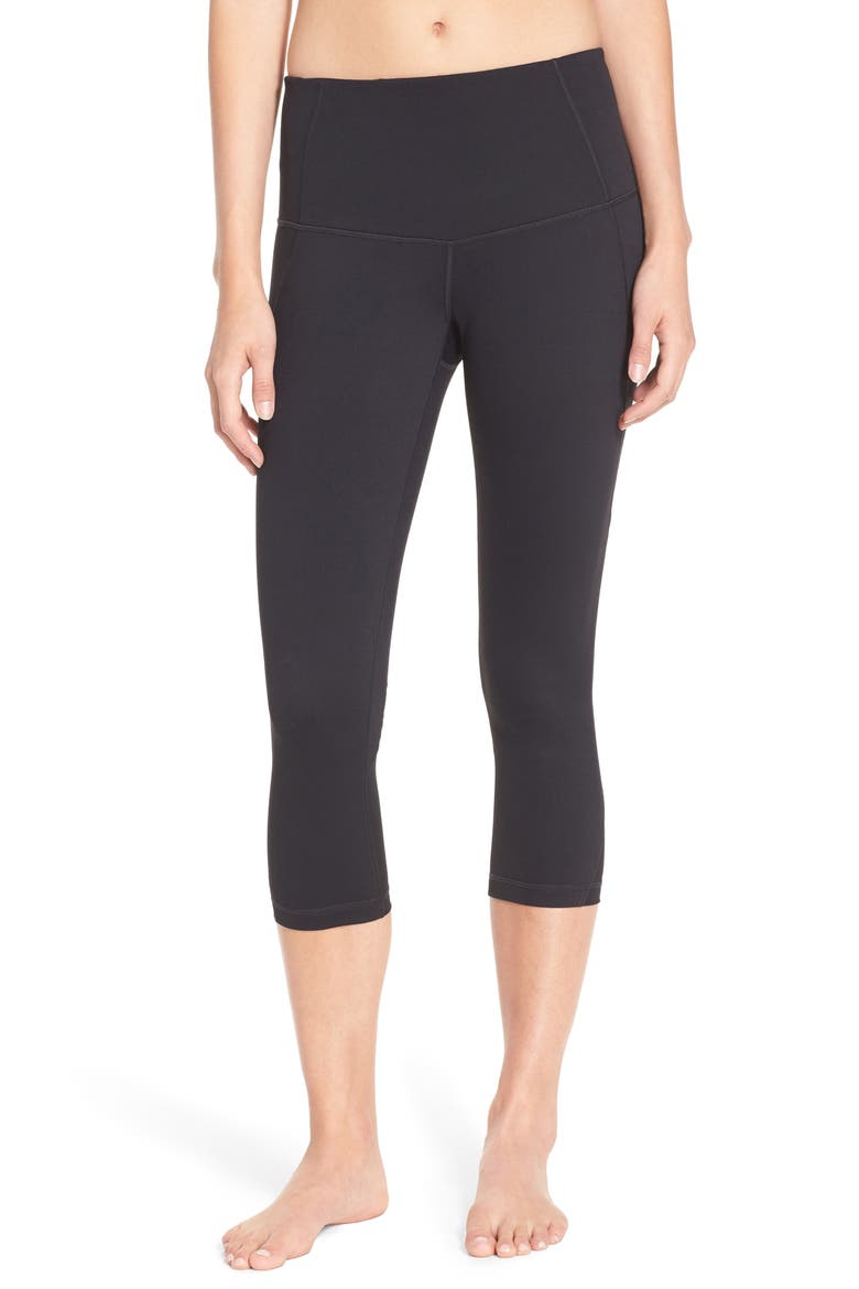 'Hatha' High Waist Crop Leggings, Main, color, BLACK