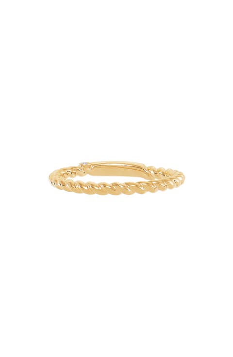 14K Yellow Gold Lab Grown Diamond Twisted Band Stackable Ring