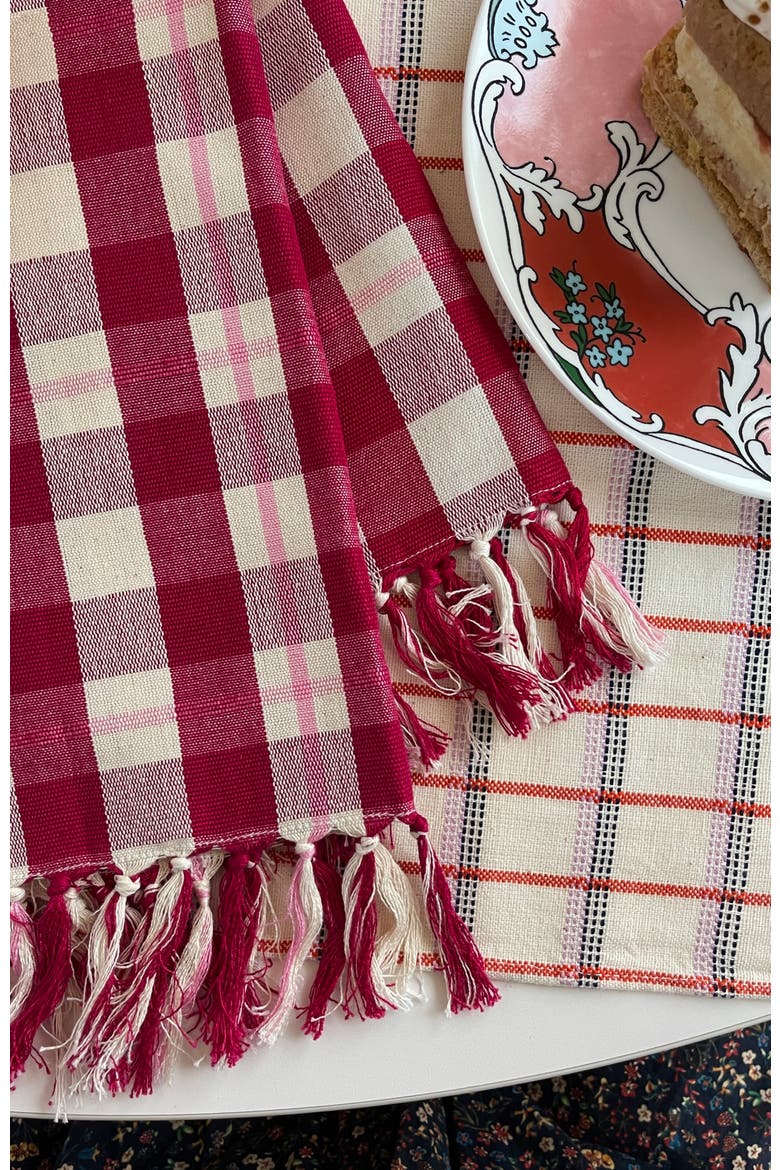 Abigail Cranberry Handwoven Cotton Plaid Kitchen Towel, Alternate, color, Burgundy