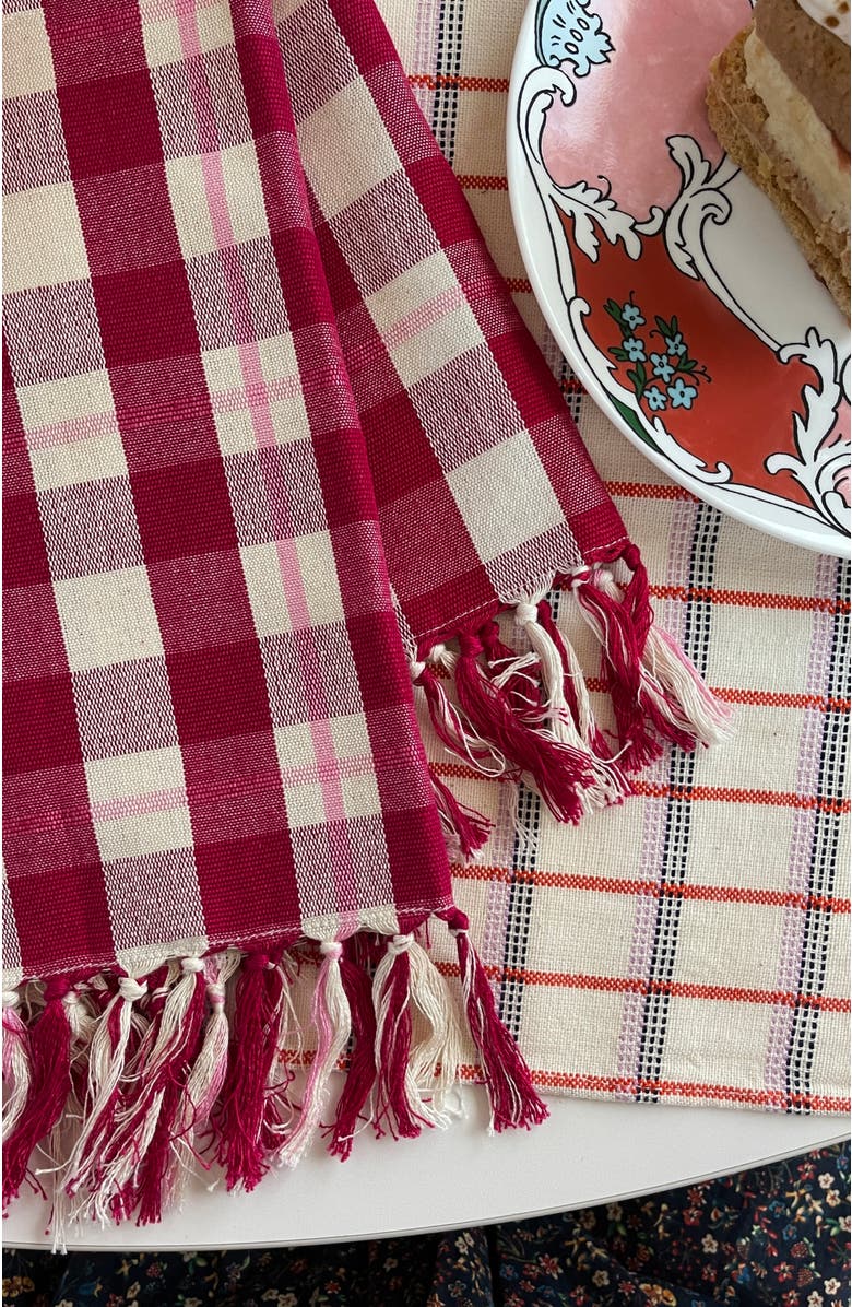 Archive New York Abigail Cranberry Handwoven Cotton Plaid Kitchen Towel, Alternate, color, Burgundy