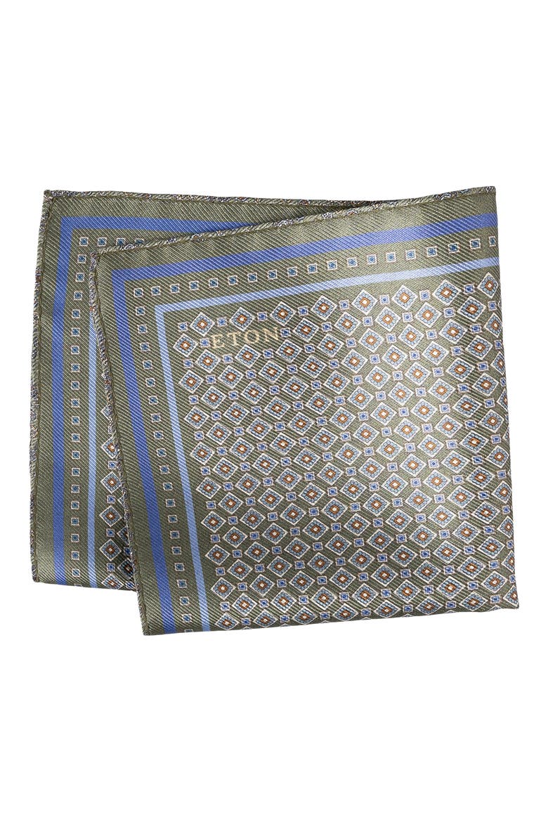 Geometric & Paisley Reversible Silk Pocket Square, Main, color, MEDIUM GREEN