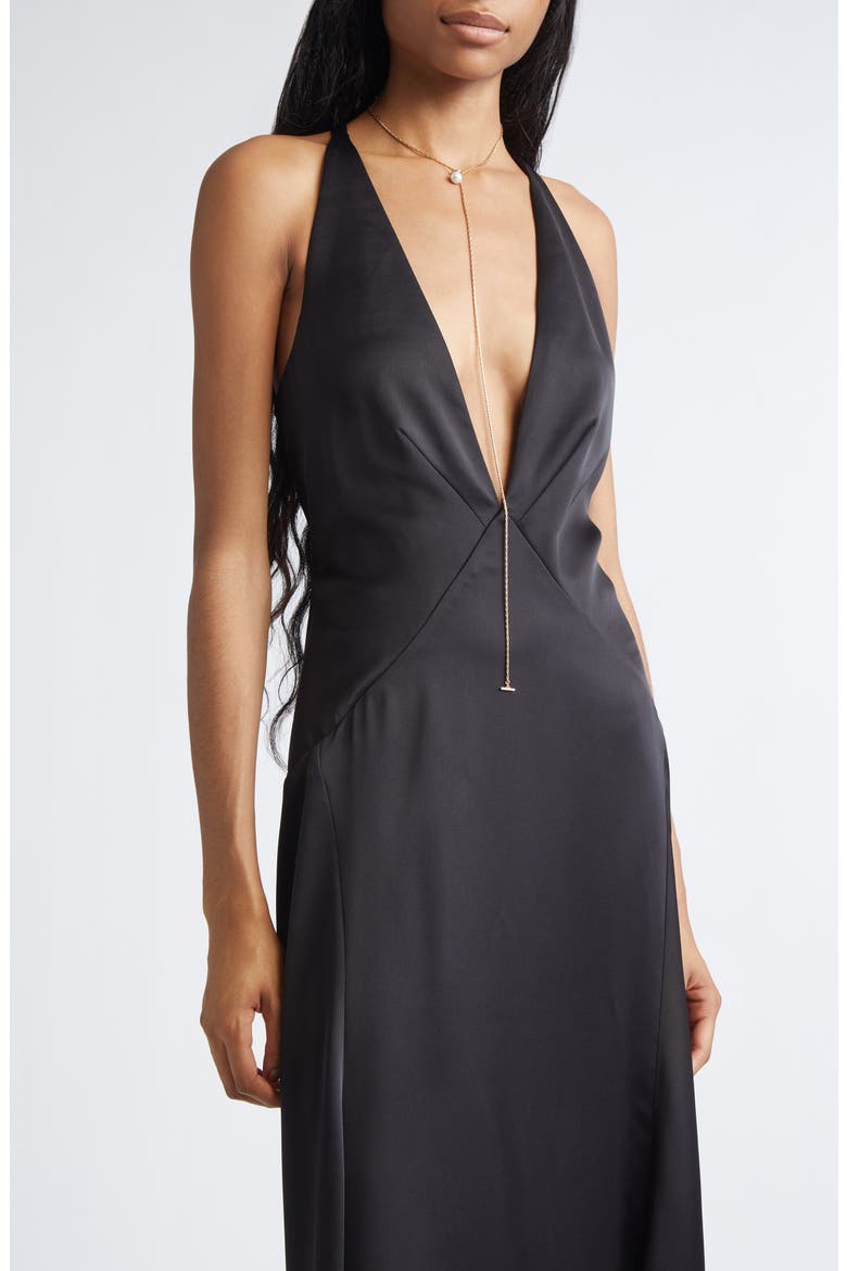 Belle Plunge Neck Gown, Alternate, color, BLACK
