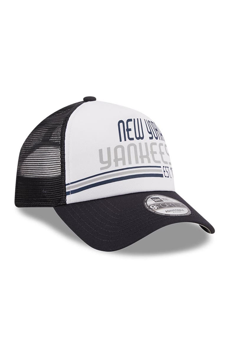New Era Men's New Era White/Navy New York Yankees Stacked A-Frame Trucker 9FORTY Adjustable Hat, Alternate, color, White