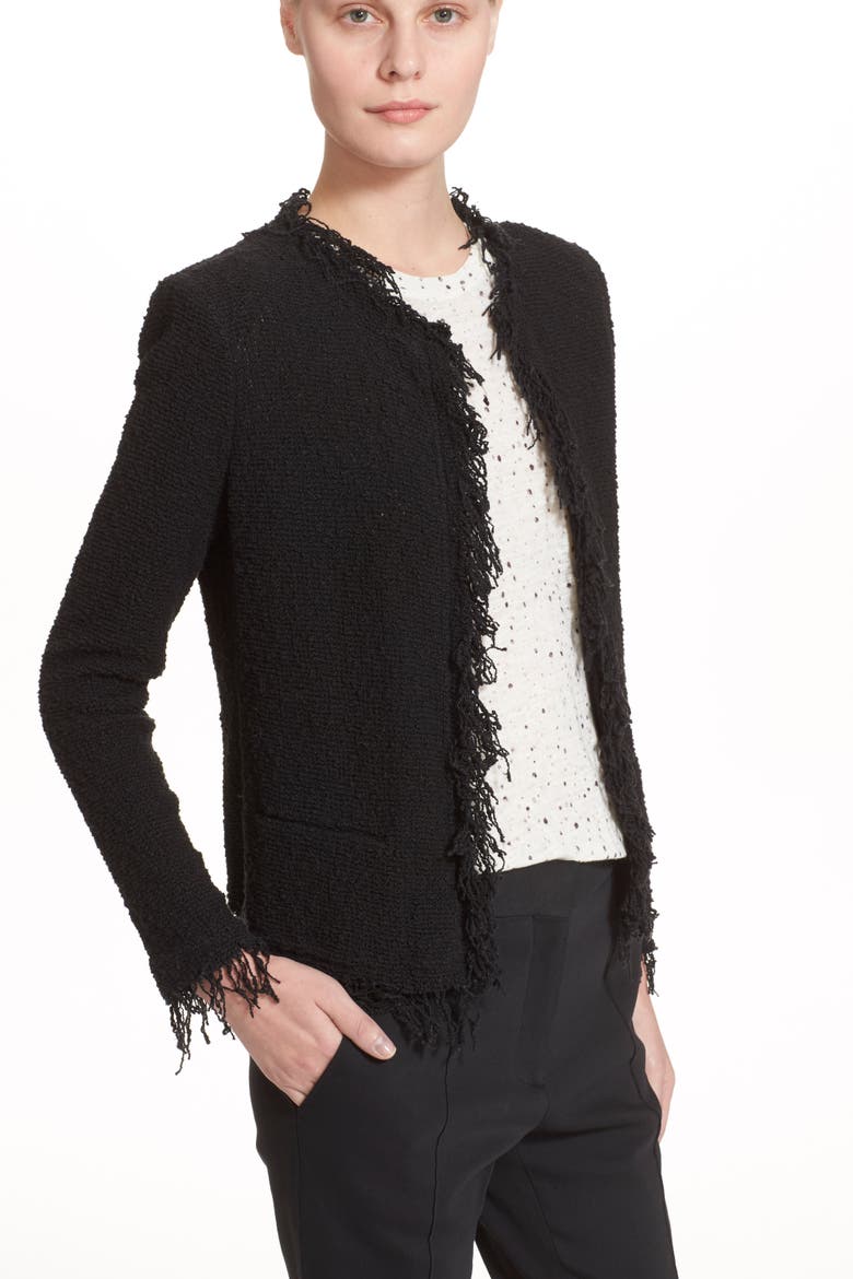 Fringe Trim Open Jacket, Alternate, color, BLACK