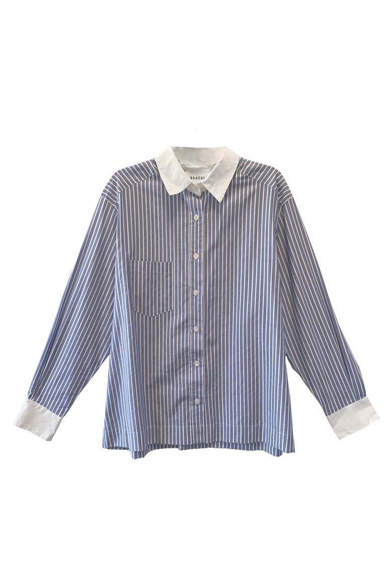 Perfect Oversized Stripe Shirt, Main, color, French Blue #2