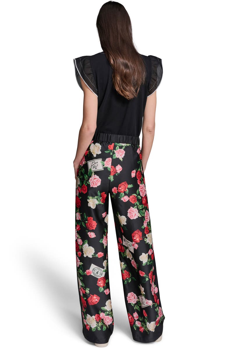 KARL LAGERFELD PARIS Floral Satin Pants, Alternate, color, Black Multi