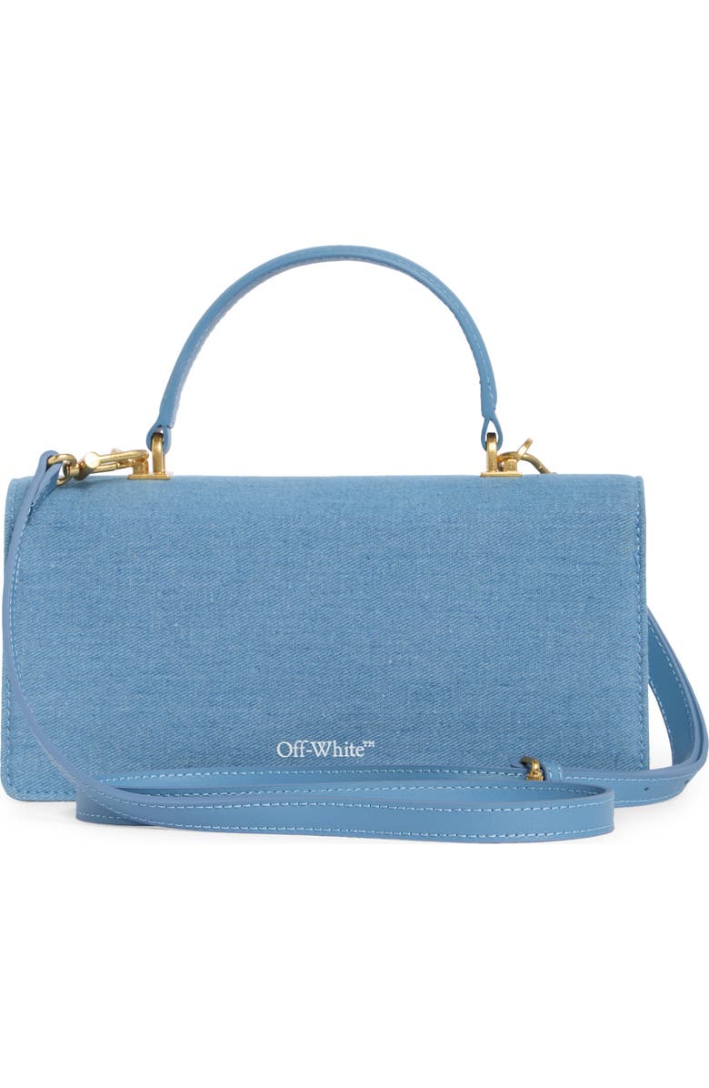 Off-White East/West Jitney Top Handle Denim Satchel, Alternate, color, Light Blue