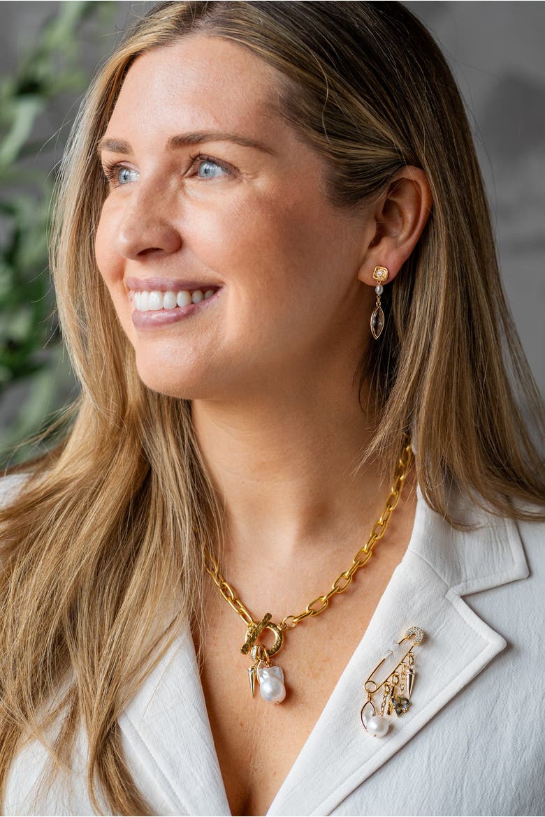 Marquise & Pearl Toggle Necklace, Alternate, color, Gold