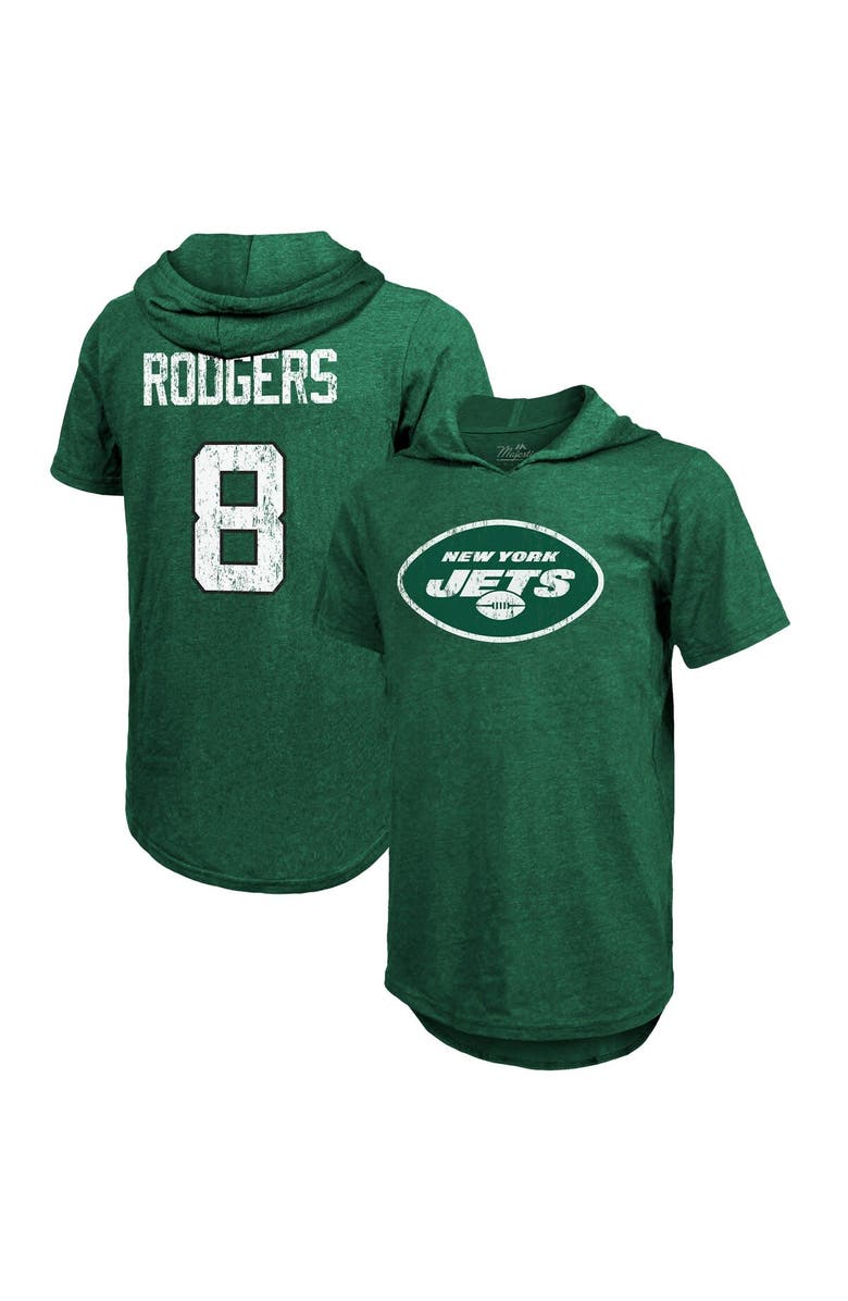 Majestic Threads Men's Majestic Threads Aaron Rodgers Green New York Jets Player Name & Number Tri-Blend Slim Fit Hoodie T-Shirt, Main, color, 