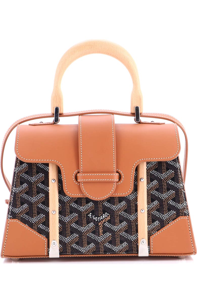 Pre-Owned Goyard Structured Saigon Top Handle Bag Coated Canvas with Leather Mini, Main, color, Brown
