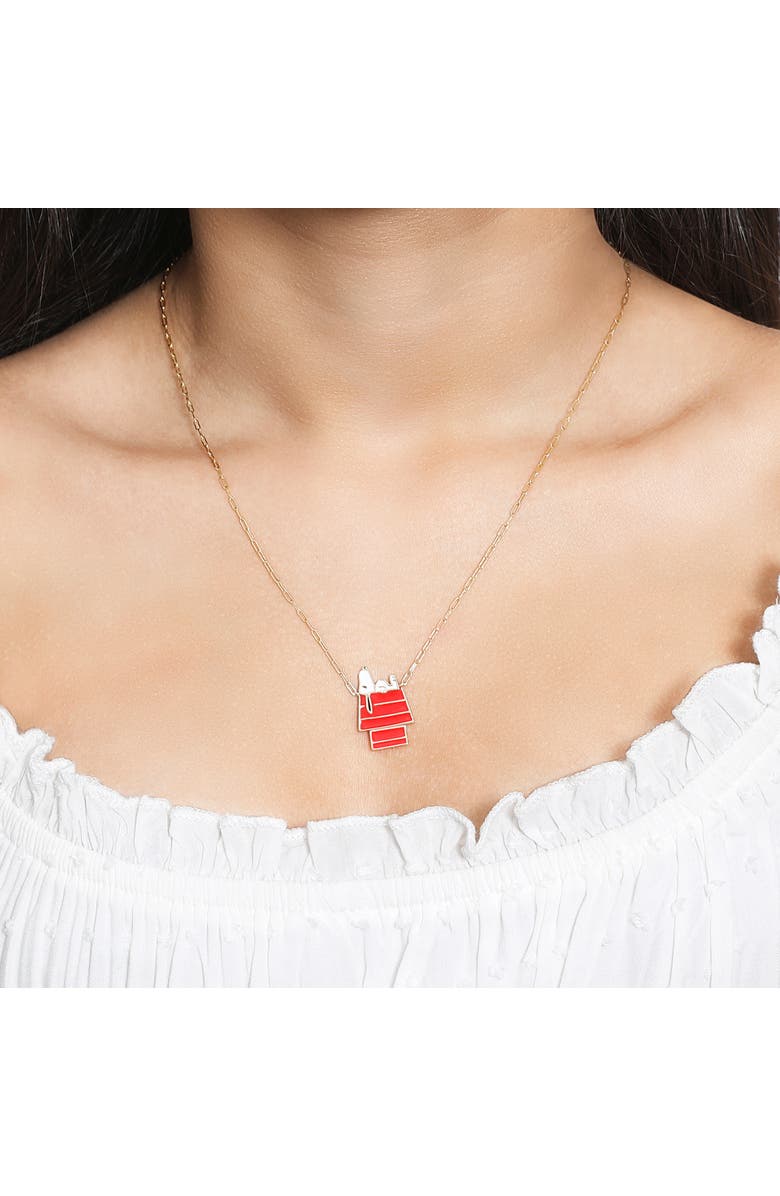 PEANUTS Snoopy Sleeping On Doghouse Sterling Silver Enamel Necklace, Alternate, color, Multicolor