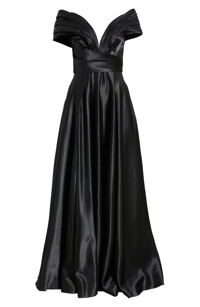 Sonya Moda Elara Plunge Neck Satin Gown, Alternate, color, Black