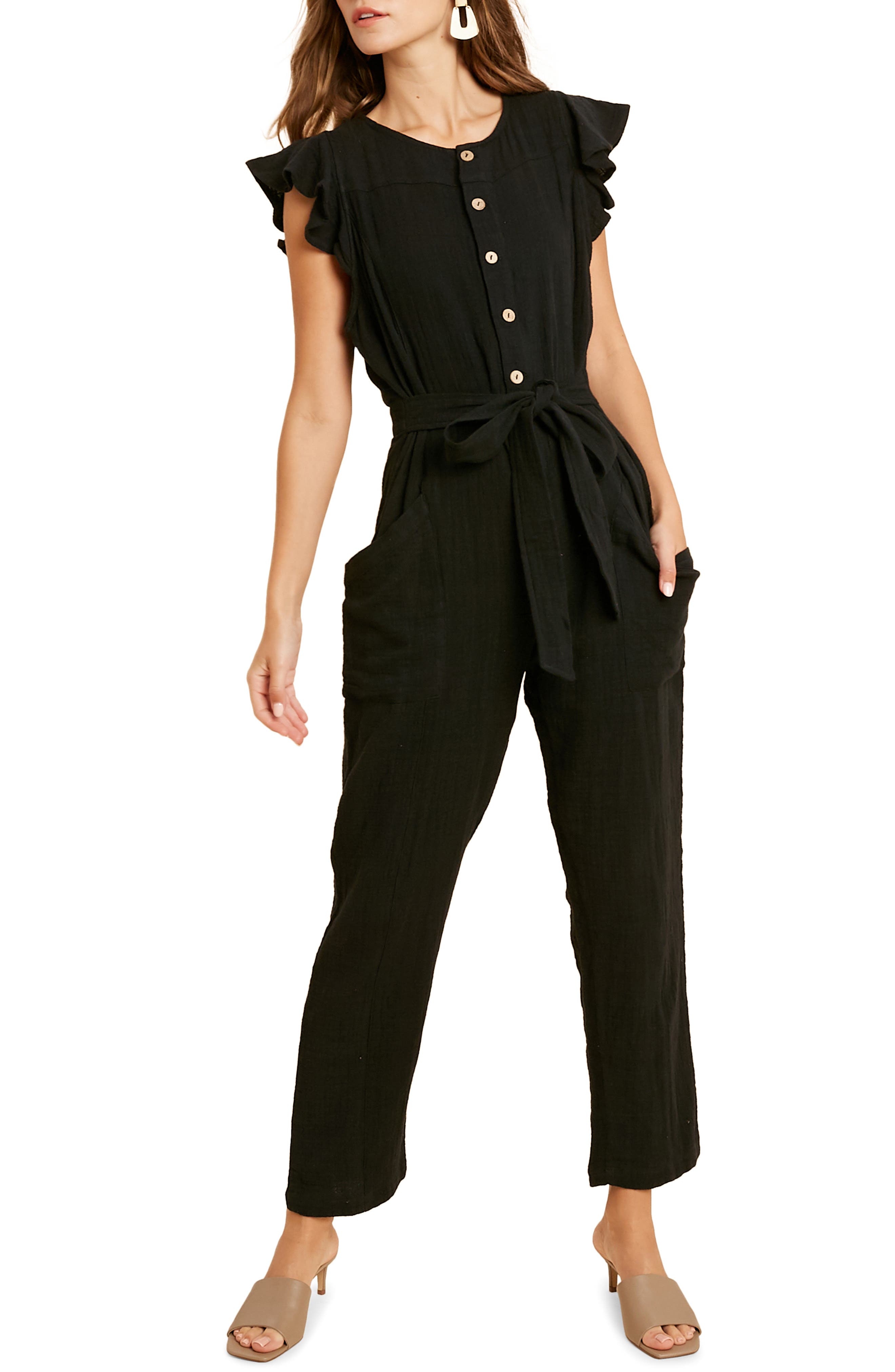 WISHLIST Cotton Flutter Sleeve Jumpsuit