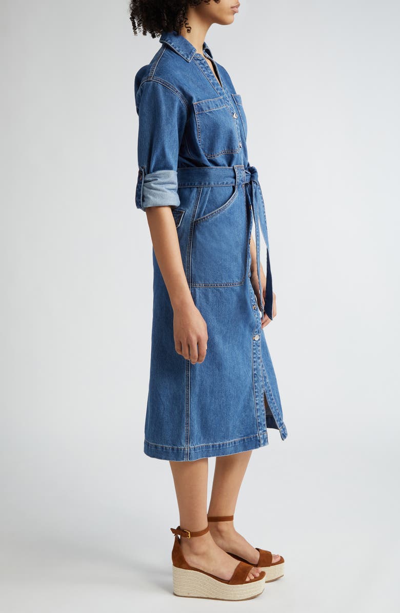 Veronica Beard Evelyn Belted Long Sleeve Denim Shirtdress, Alternate, color,