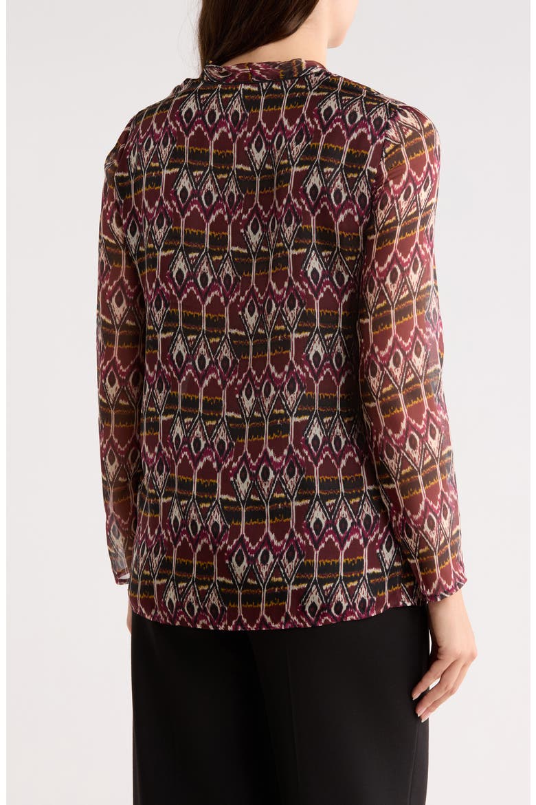 Tie Neck Long Sleeve Silk Shirt, Alternate, color, BURGUNDY