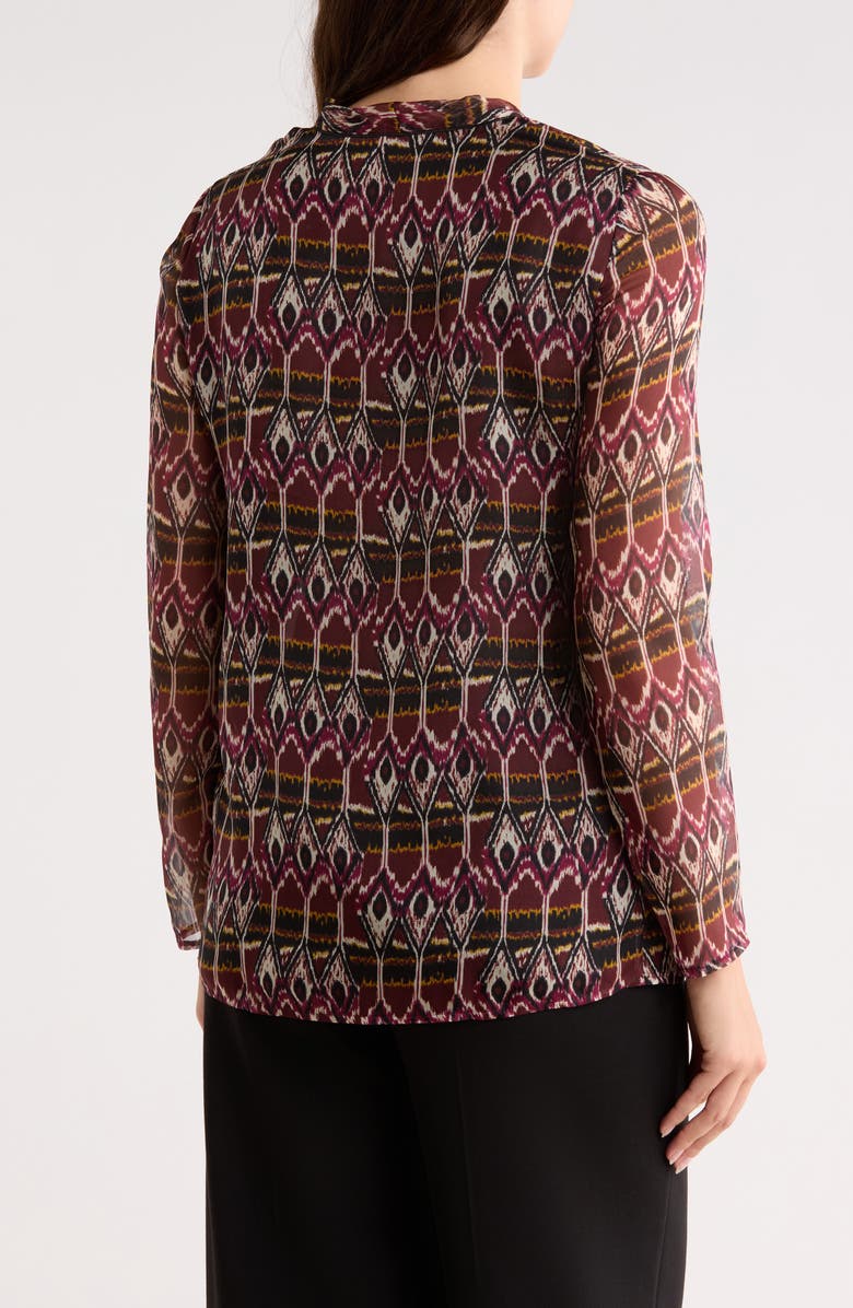 Longchamp Print Bow Neck Silk Blouse, Alternate, color, Burgundy