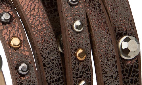 Saachi Studded Faux Leather Wrap Bracelet In Brown