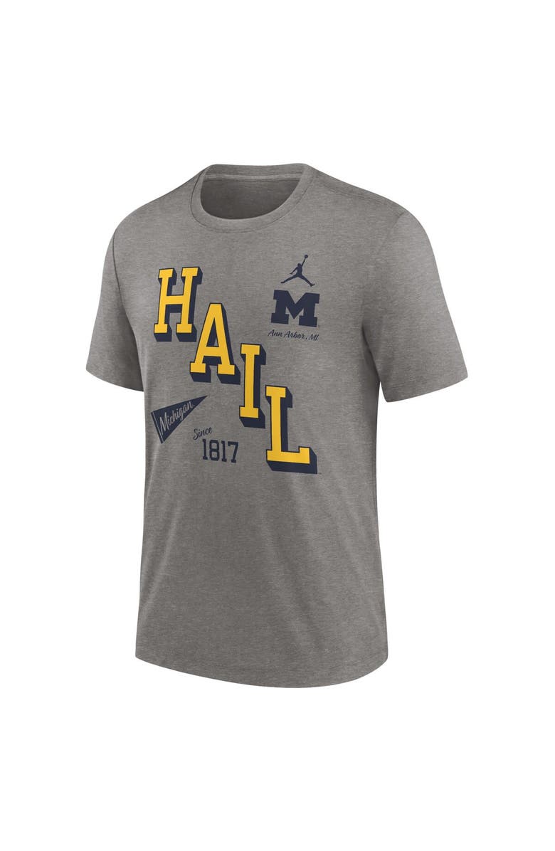 Jordan Brand Men's Jordan Brand Heather Gray Michigan Wolverines Blitz Roll Call Tri-Blend T-Shirt, Alternate, color, Heather Gray