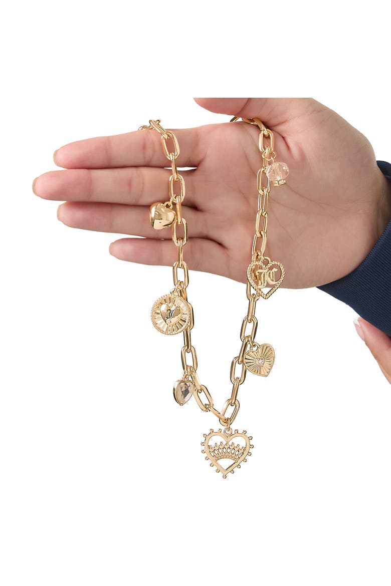 Heart Juicy Logo Charm Necklace, 18+2'', Alternate, color, Gold Tone