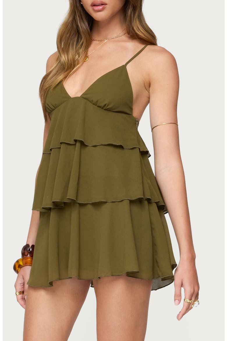 Gwynne Chiffon Ruffle Minidress, Alternate, color, OLIVE