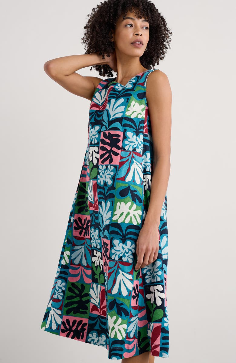 Seasalt Cornwall Cresting Waves Sleeveless Linen A-Line Dress, Alternate, color, Collage Seaweed Mid Teal