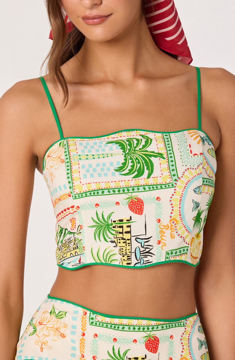 ASTR the Label Heidi Mixed Print Crop Top, Alternate, color, Green Yellow Farm