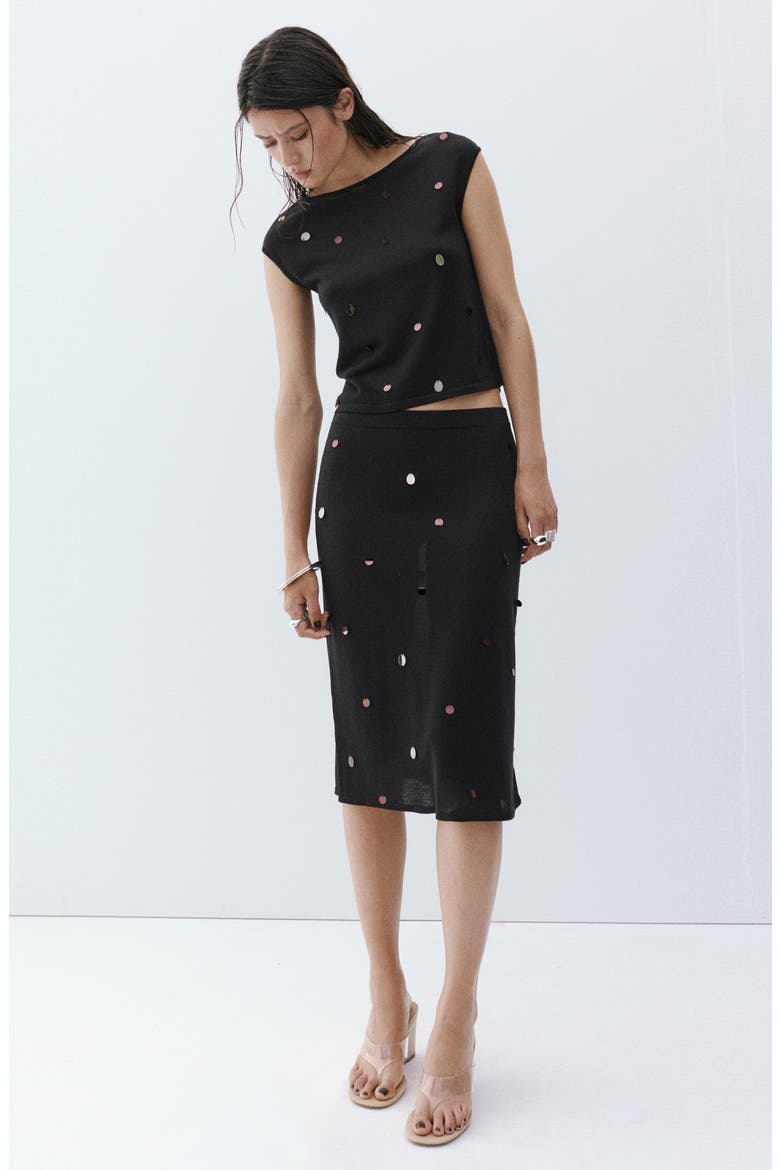 Sequined Short Sleeve Top, Alternate, color, BLACK